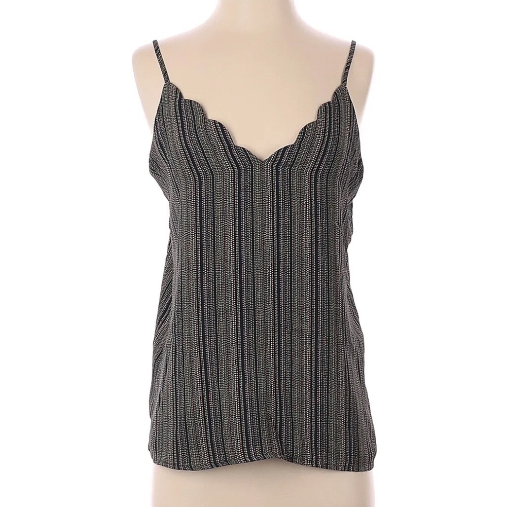 Socialite Women's Size XS Swing Tank Top Camisole V-Neck Scalloped Hem Navy Dots
